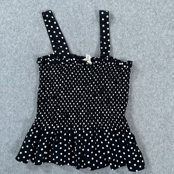 Tucker + Tate Smocked Polka Dot Peplum Top Girls Medium 8/10 Black/White Ruffle - Picture 6 of 6